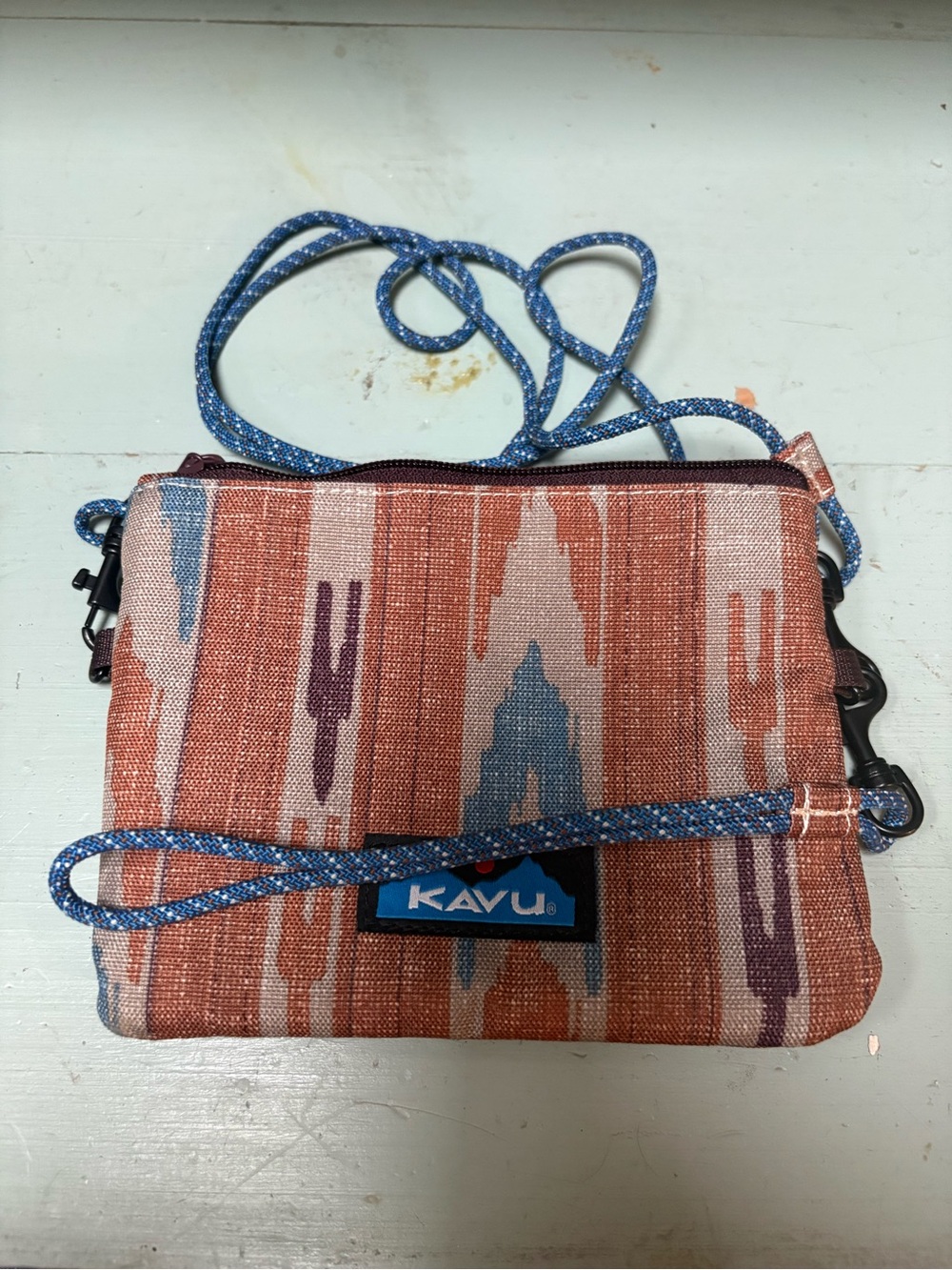 KAVU Rust-Pattern Crossbody Pouch with Blue Cord